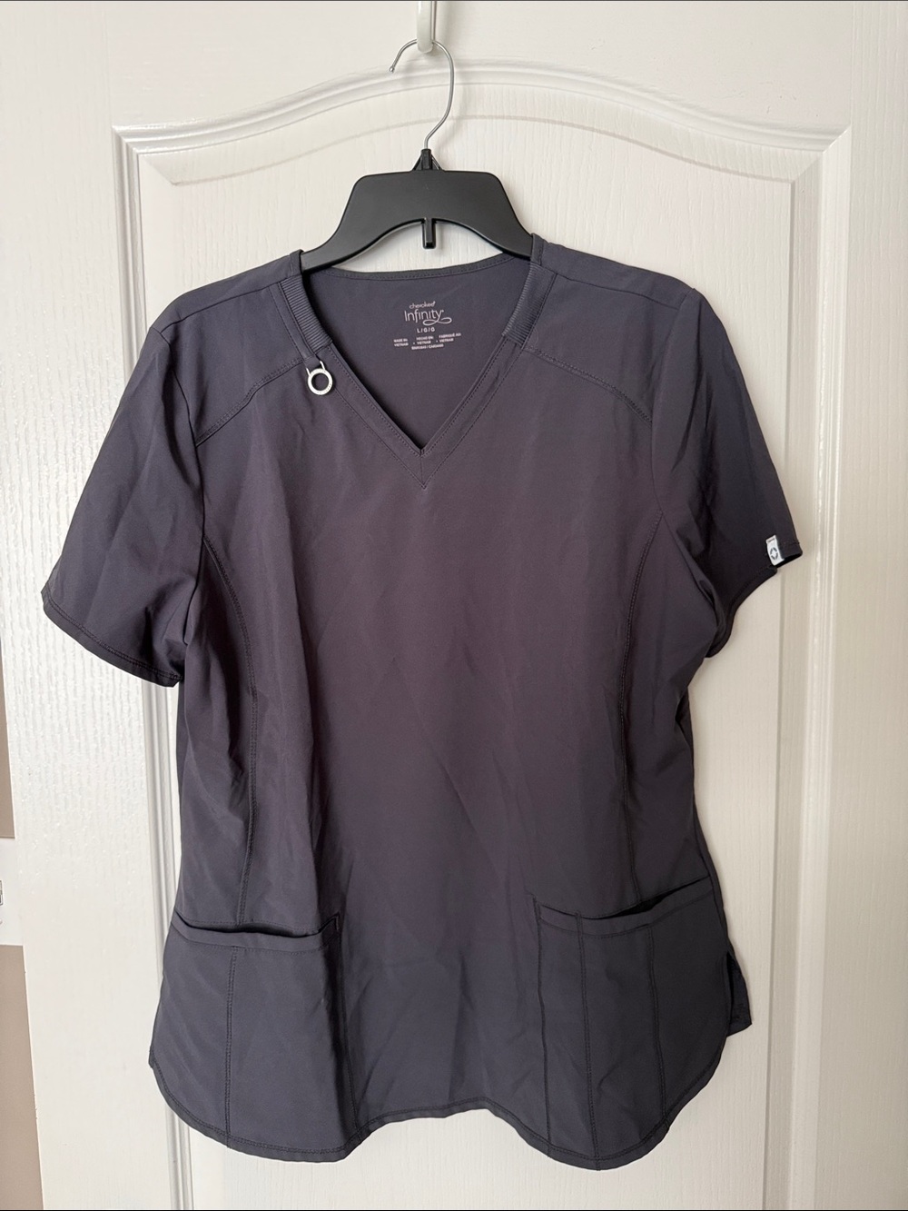 Cherokee Women's Short Sleeve V-Neck Scrub Top in Charcoal Gray